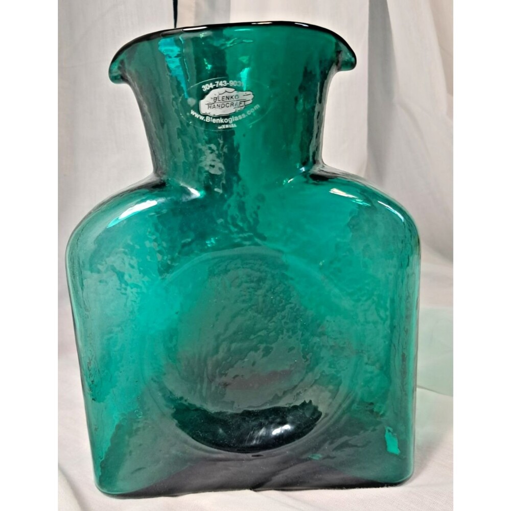 Vintage Blenko Glass 384 Double Spouted Water Jug - Teal Green